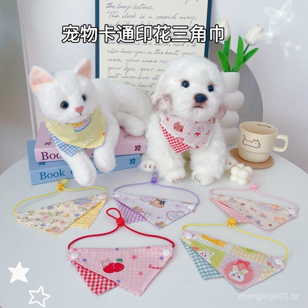 Bandana triangular fina de algodão para gatos de estimação, babador de desenho animado para cães, lenço de pescoço estam