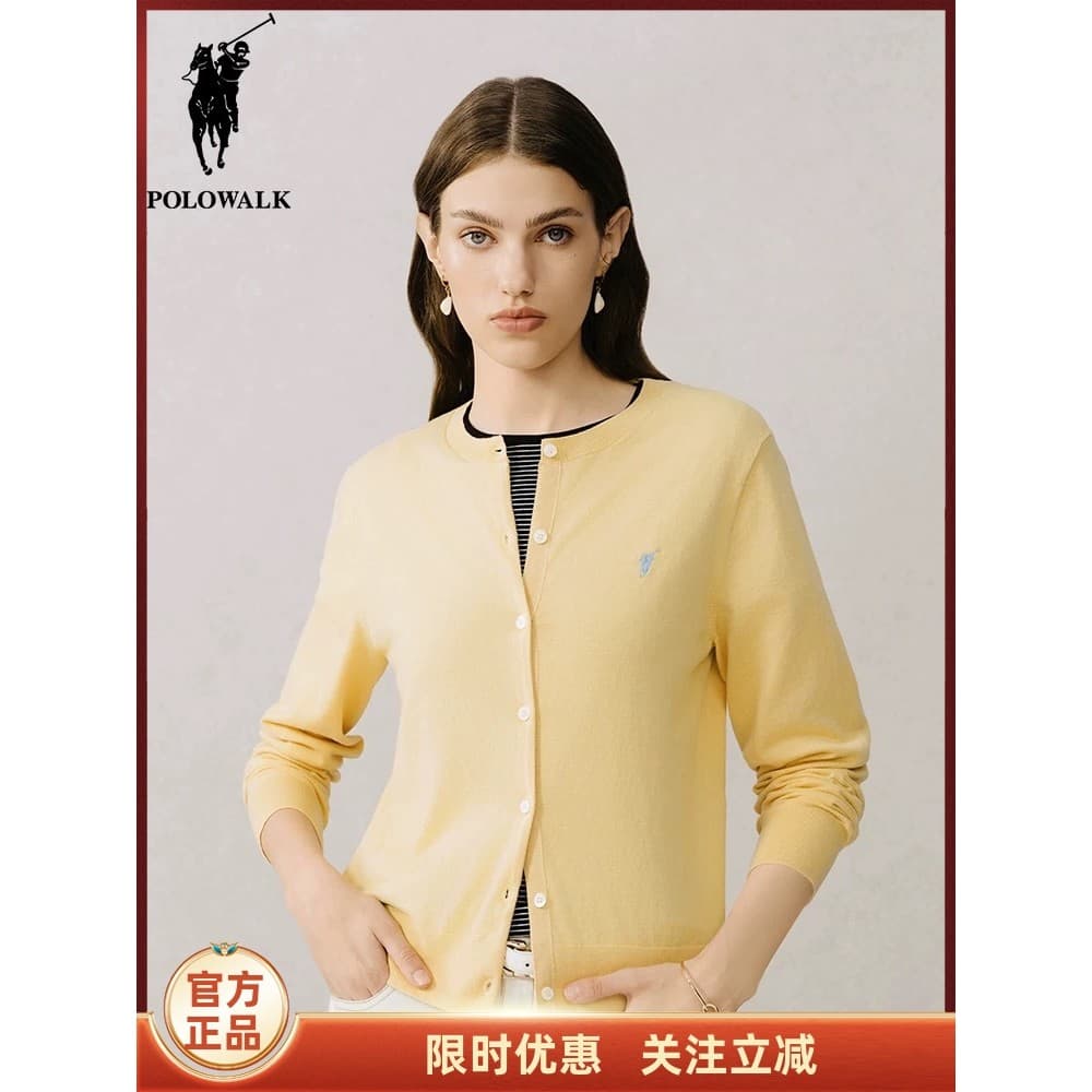 POLOWALK malhas senhoras 2025 primavera outono novo estilo mais magro olhar temperamento malha Cardigan All-Match Commut