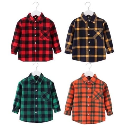 Crianças algodão escovado camisas médias pequenas crianças bebê meninos meninas versão coreana de manga comprida xadrez