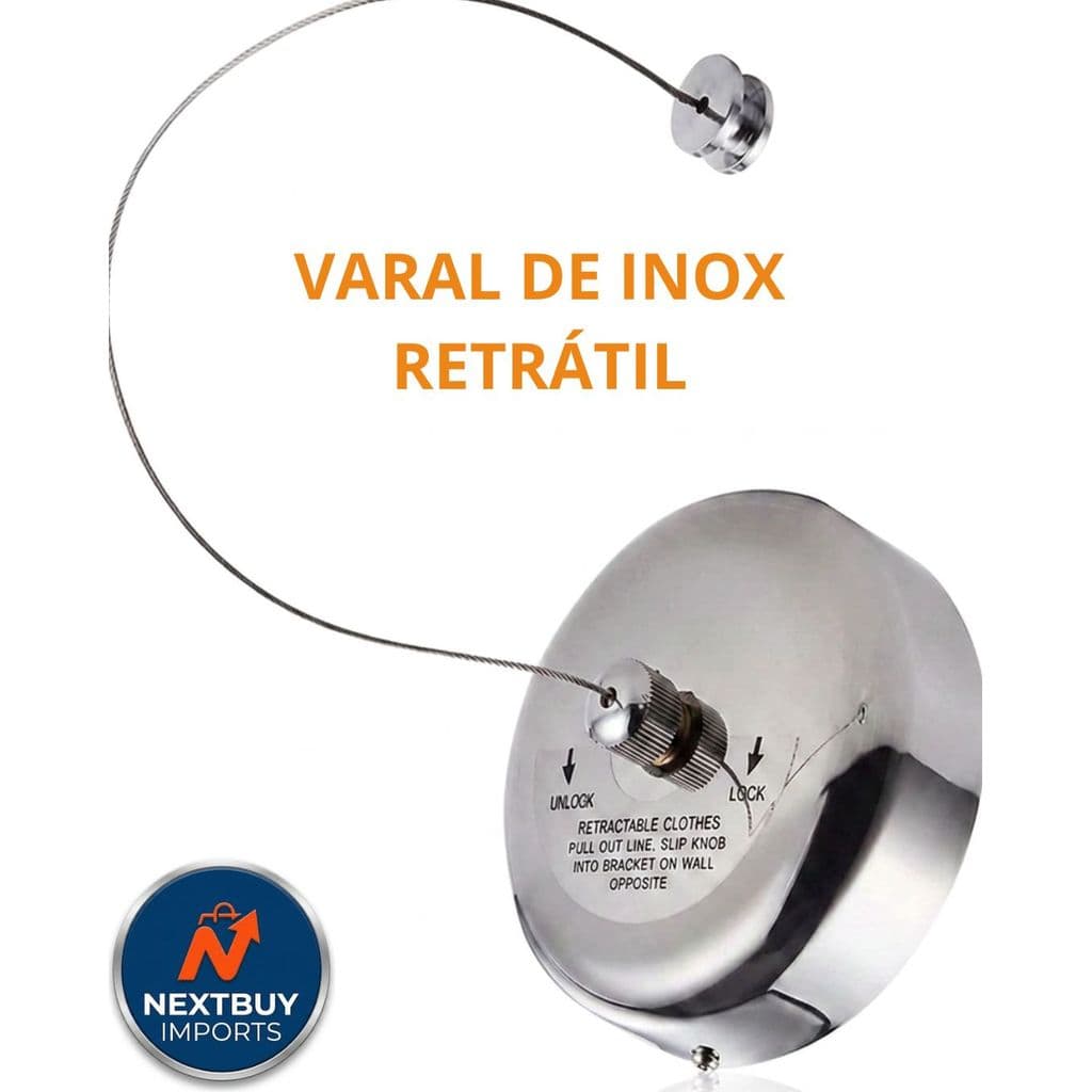 Varal Retrátil 2,85m em Aço Inox para Roupas – Instalação na Parede, Economia de Espaço, Ideal para Banheiro e APs