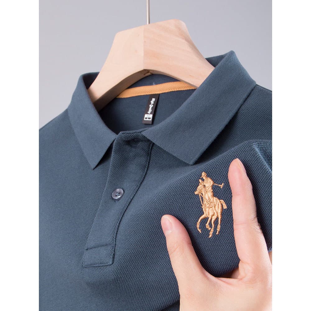Luz de luxo POPO camisa de manga comprida camiseta masculina de algodão puro Bottoming poli pai de meia-idade primavera