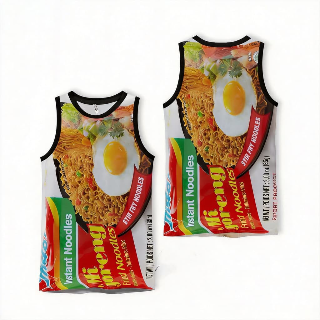 Camiseta Masculina Indomie Chicken Curry Print Sem Mangas Colete Diária Casual Moda Tops