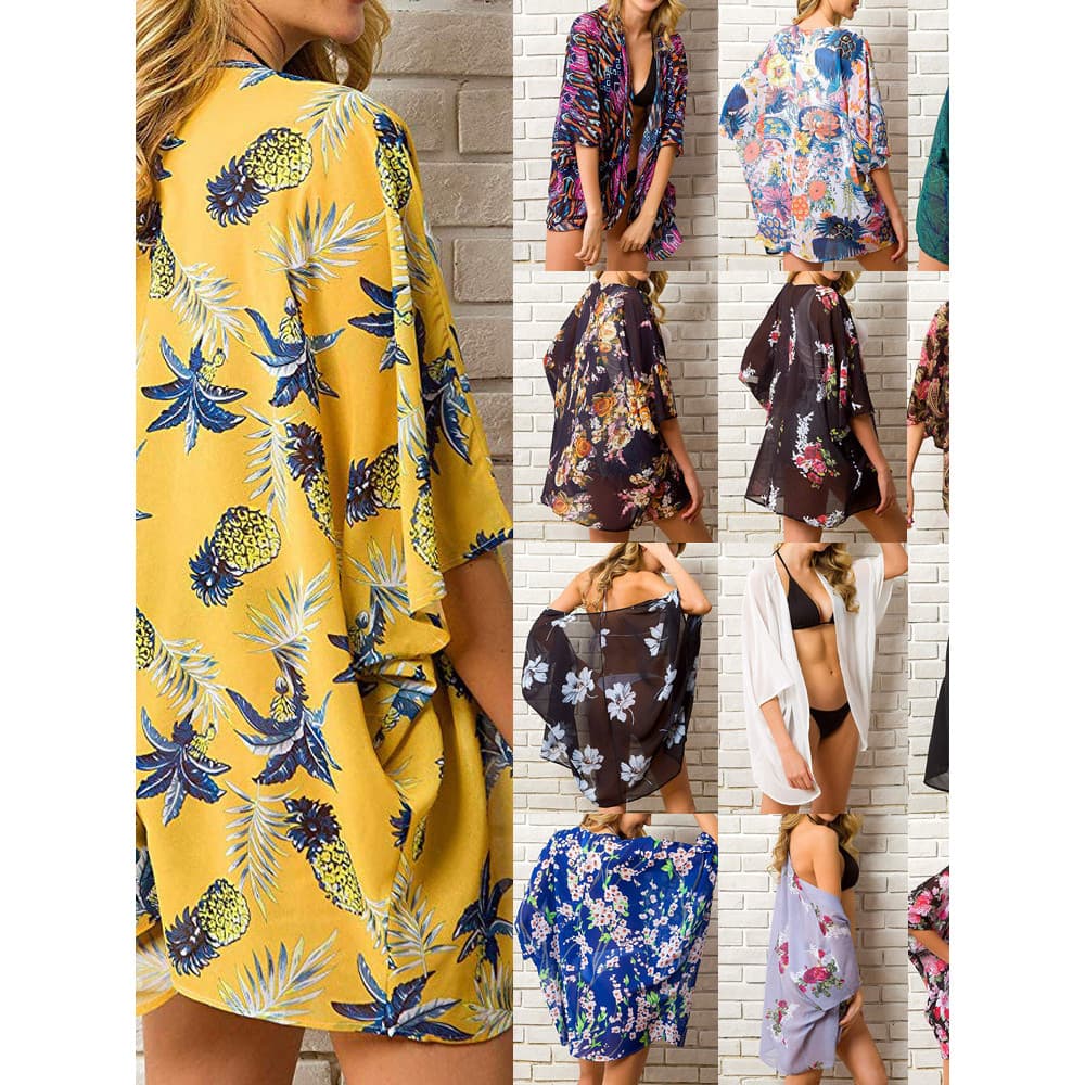 Blusa De Praia Feminina Estampada De Manga Curta