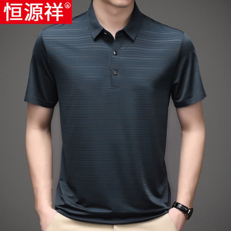 Hengyuanxiang verão camiseta de manga curta masculina de meia-idade 40 anos 50 solto gelo seda meia manga meio @