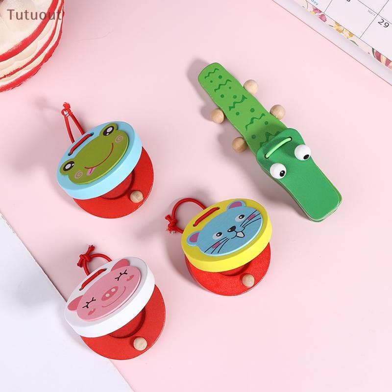 TUTU 1Pc Crianças Dos Desenhos Animados De Madeira Crocodilo/Castanetas Redondas Instrumentos Musicais Bebê Clapper Lida