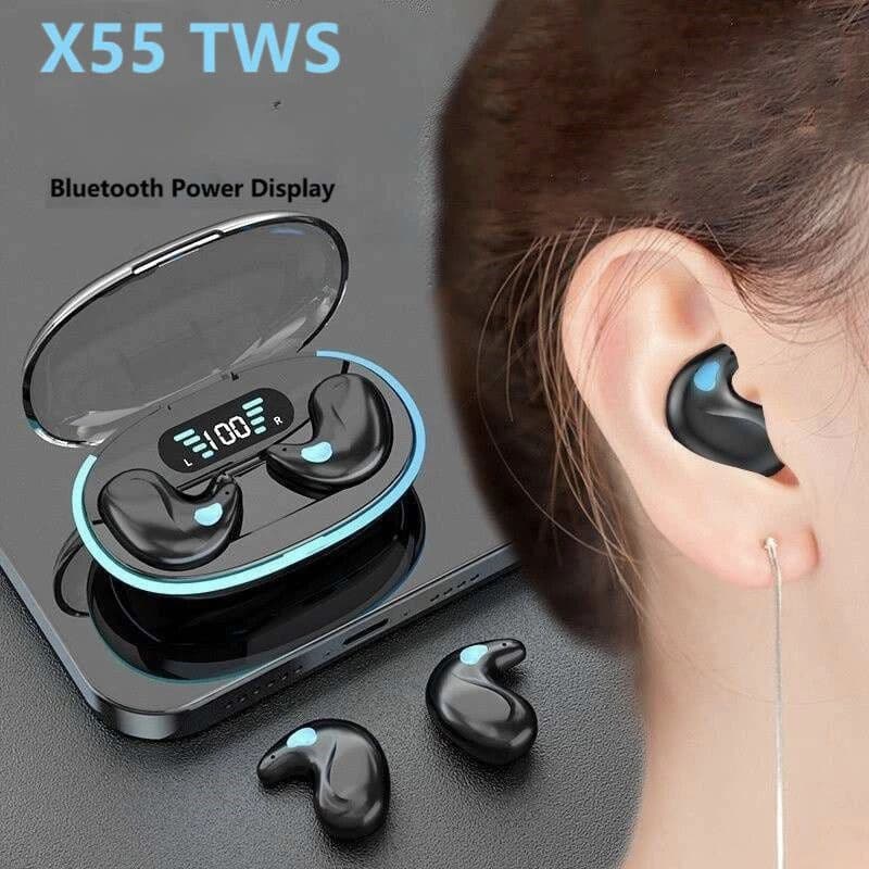 X55 Mini Fones De Ouvido TWS Sem Fio Bluetooth Redução Ruído Esporte Jogos Fone Dormir Com Microfone