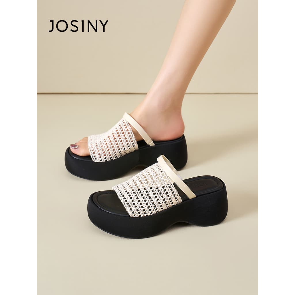 Zhuosini 2026 verão novo estilo de sola grossa Flip-Flops feminino verão tecido malha aumentando sandálias chinelos exte