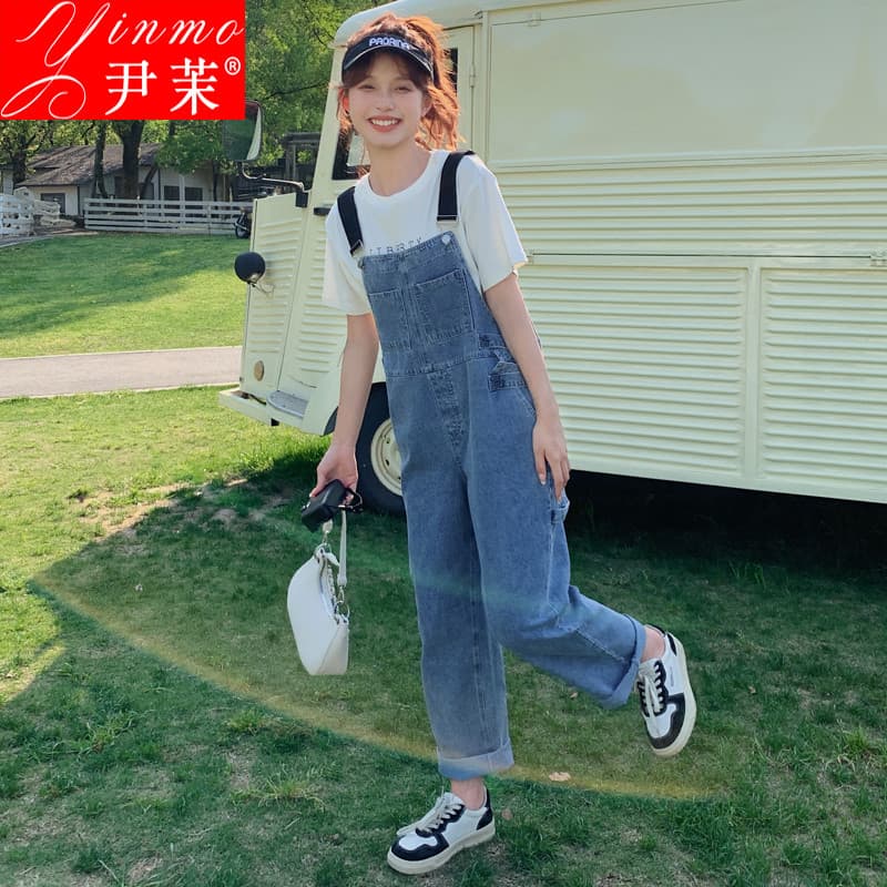 Macacão jeans Casual feminino verão 2024 novo estilo solto mais magro olhar série de sal macacão redutor de idade tornoz