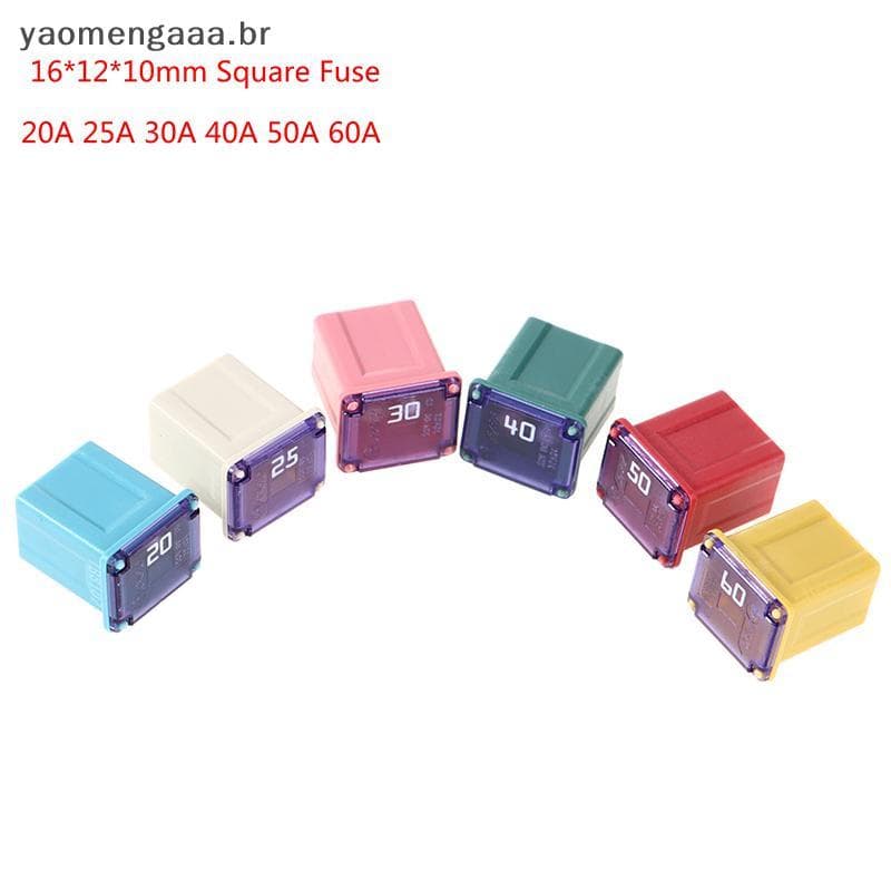 [yaoaa] Mini Fusível Quadrado58v 20A 25A 30A 40A 50A 60A Automotivo Para Carro 16 * 12 * 10mm COD