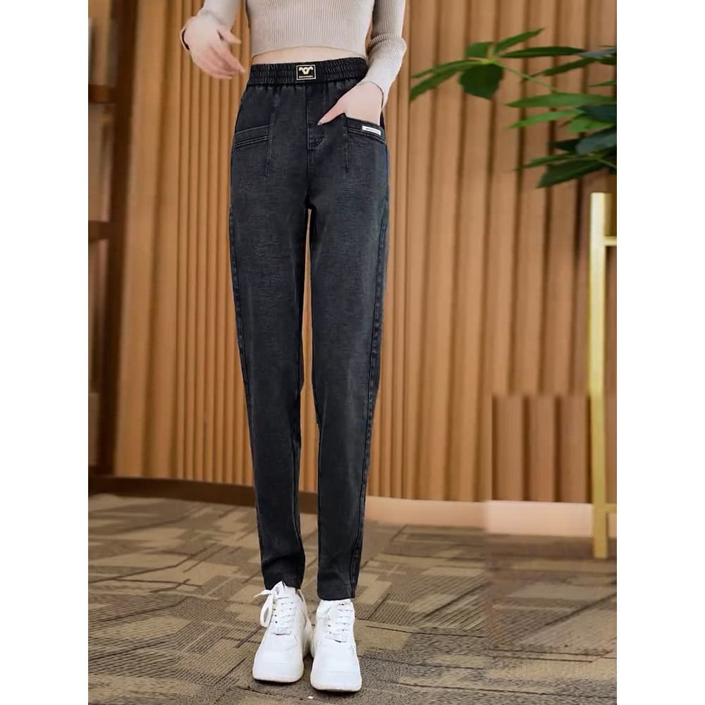 Harlan Jeans feminino outono inverno estilo 2026 novo estilo cintura alta mais magro olhar forro de lã calças magras em