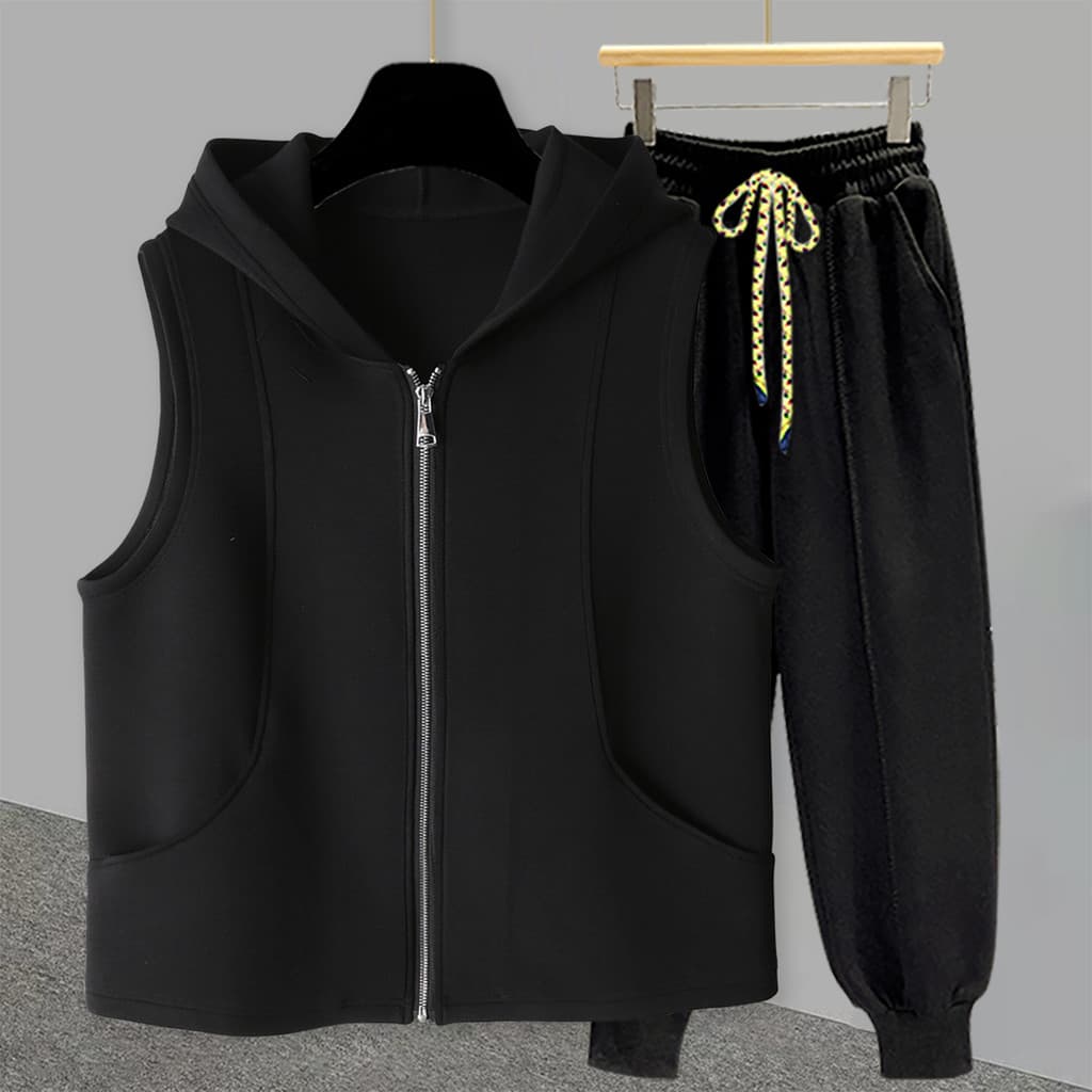 Verão com capuz sem mangas camiseta terno masculino versão coreana na moda solto All-Match mais magro olhar High-End rou