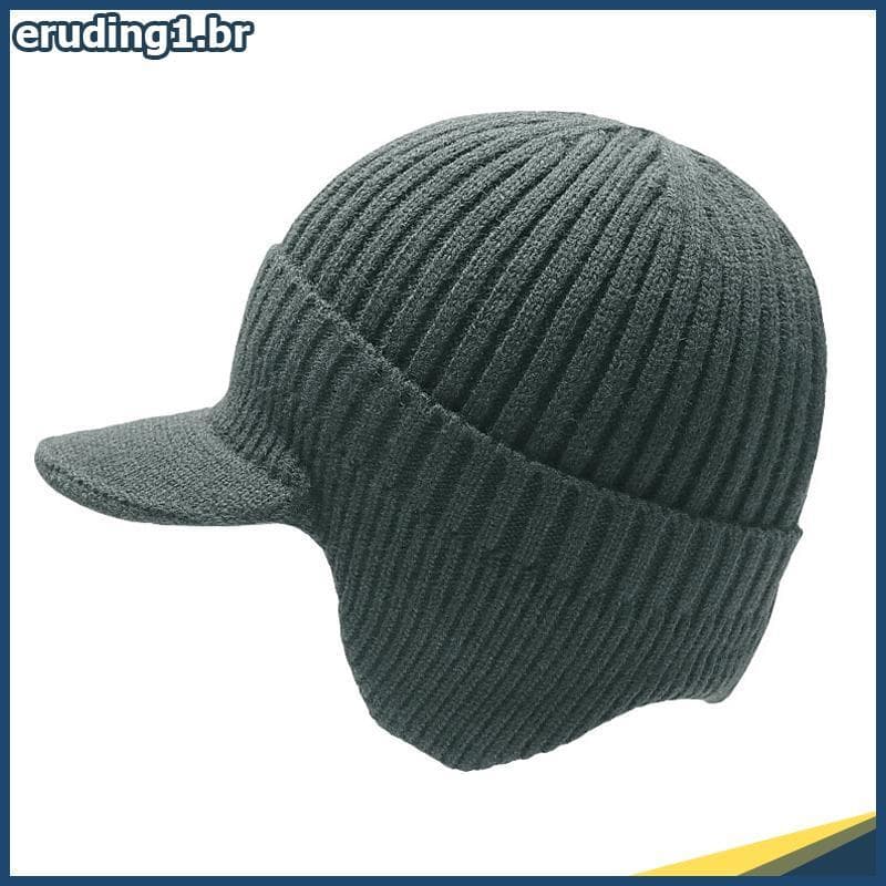 erudi Masculino Feminino Inverno Quente Malha Gorro Orelha Aba Velo Forrado Curta Crânios Boné Esqui Ao Ar Livre Ciclism