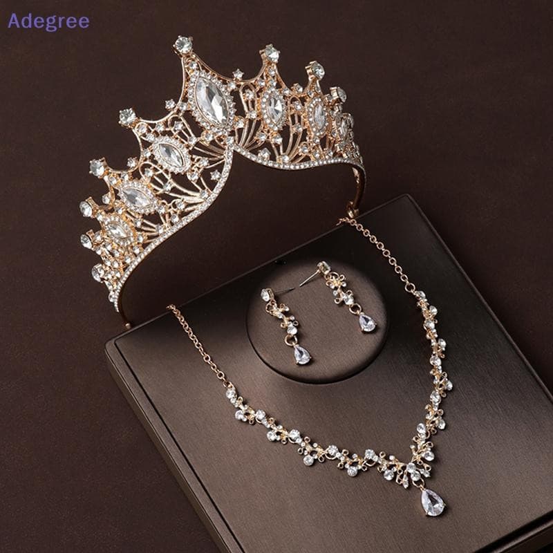 Colar de Coroa de Cristal Dourado Barroco Adegree, Tiara de Princesa, Conjunto de Joias para Aniversário PQ5D