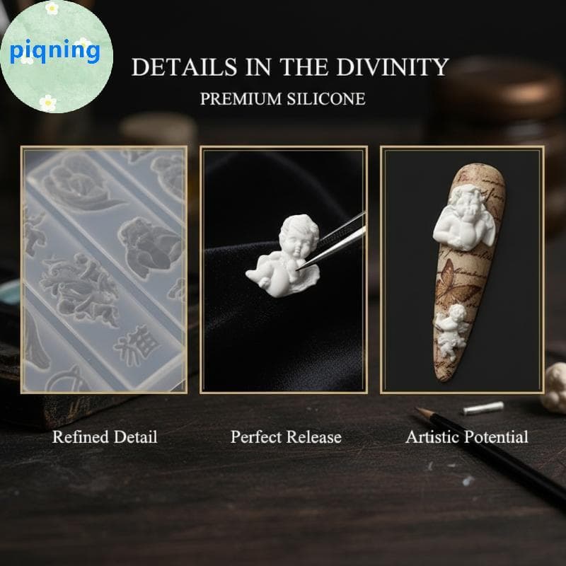 Piqning 1 Peça 3D Anjo Barroco Molde De Silicone Para Unhas Sem BPA Faça Você Mesmo Ferramenta De Estampagem De Arte De