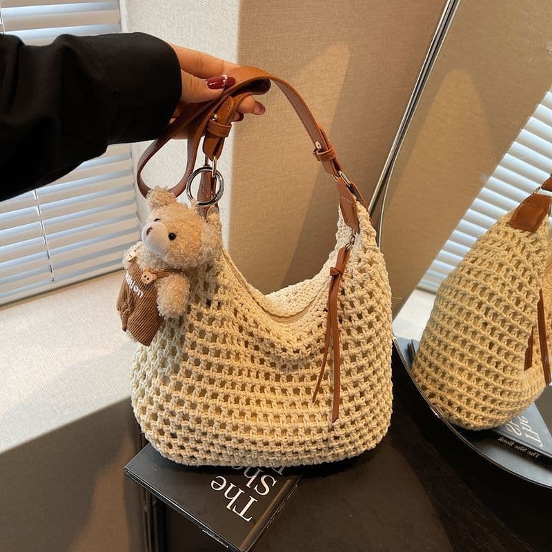 Bolsa de férias 2026, nova bolsa tote tecida, nova bolsa casual de ombro e transversal para uso diário, bolsa de praia v