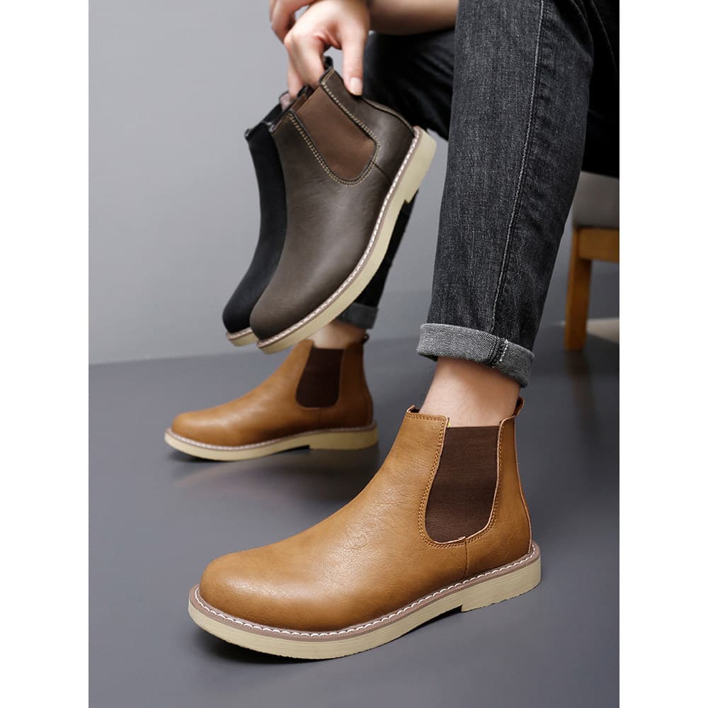 Chelsea botas masculinas de couro genuíno mais veludo Martin botas confortáveis deslizamento-em botas de couro outono in