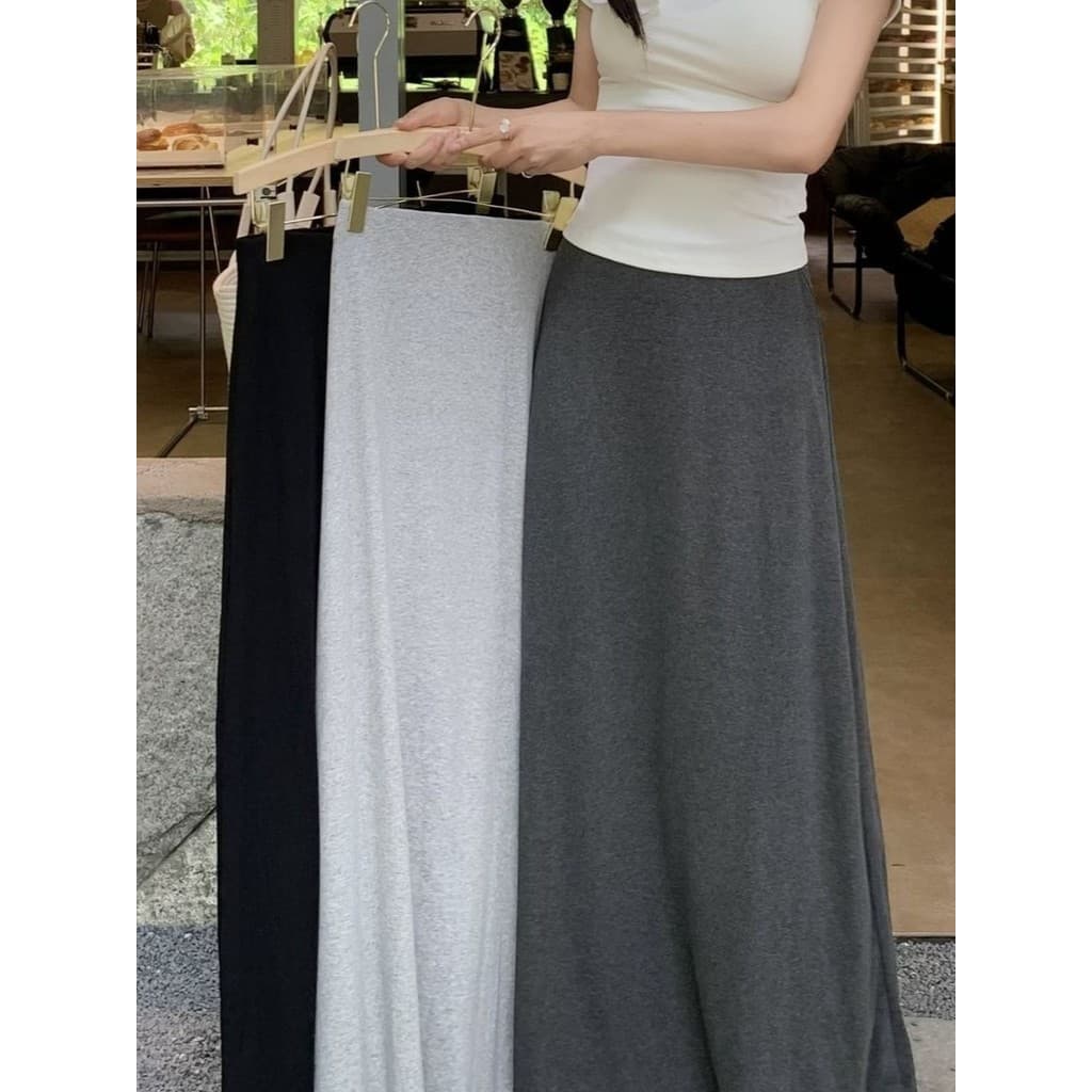 Moda estilo preguiçoso cor sólida Drape saia outono All-Match solto mais magro olhar Design A linha saia longa