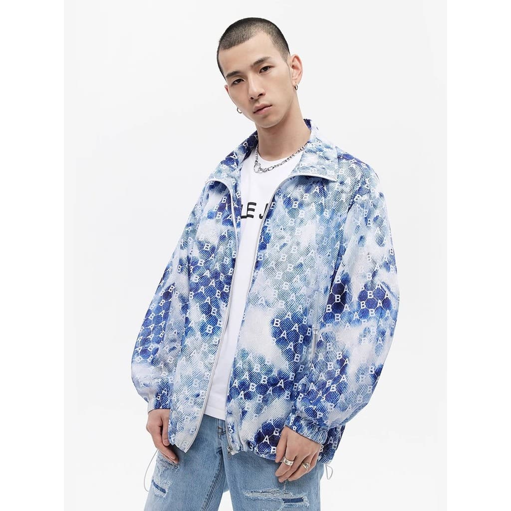 Solto berinjela Casual Tie-Dye jaqueta capaz JEANS masculino feminino zíper superior estilo fino à prova de vento tamanh
