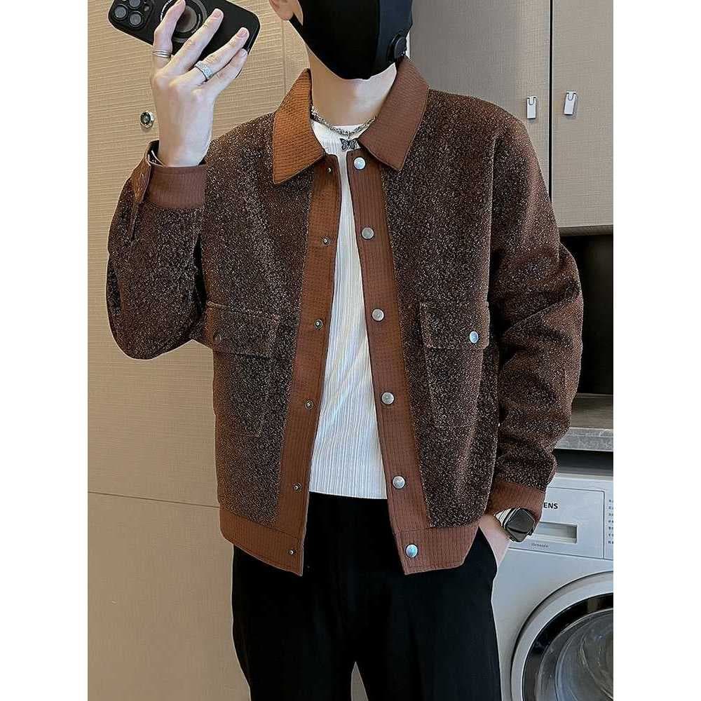 2024 novo estilo jaqueta masculina outono inverno estilo rua Wear rufião bonito jaqueta de lã na moda Casual lapela roup