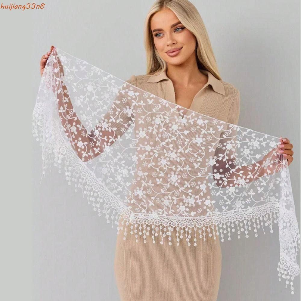 Lenço Triangular de Renda HUIJIANG, Faixa de Cabelo com Estampa Floral Bordada, Fino e Respirável NIVL