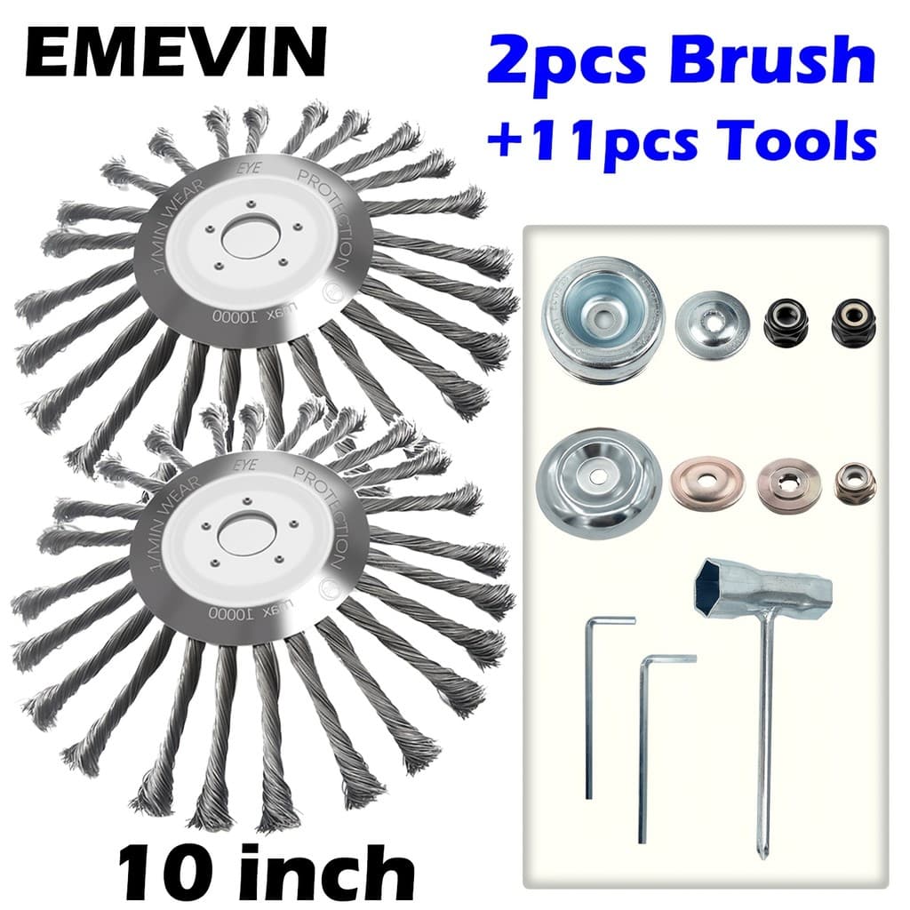 EMEVIN- [24 garras] Conjunto de 2 peças Cabeça de corte de fio de aço durável de 10 polegadas + ferramentas de 11 peças,