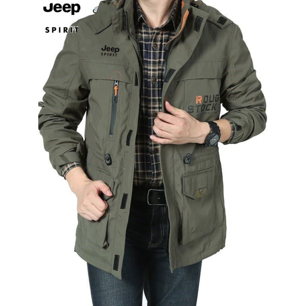 Jaqueta JEEP SPIRIT masculina solta tamanho grande com vários bolsos e ferramentas de comprimento médio ao ar livre jaqu