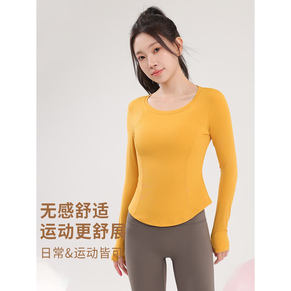 Novas roupas de Yoga de manga comprida camiseta feminina bonita volta apertado Bottoming esportes topo de secagem rápida