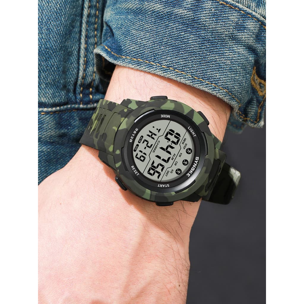 Relógio masculino camuflagem natação à prova dwaterproof água esportes ao ar livre relógio eletrônico tela grande lumino