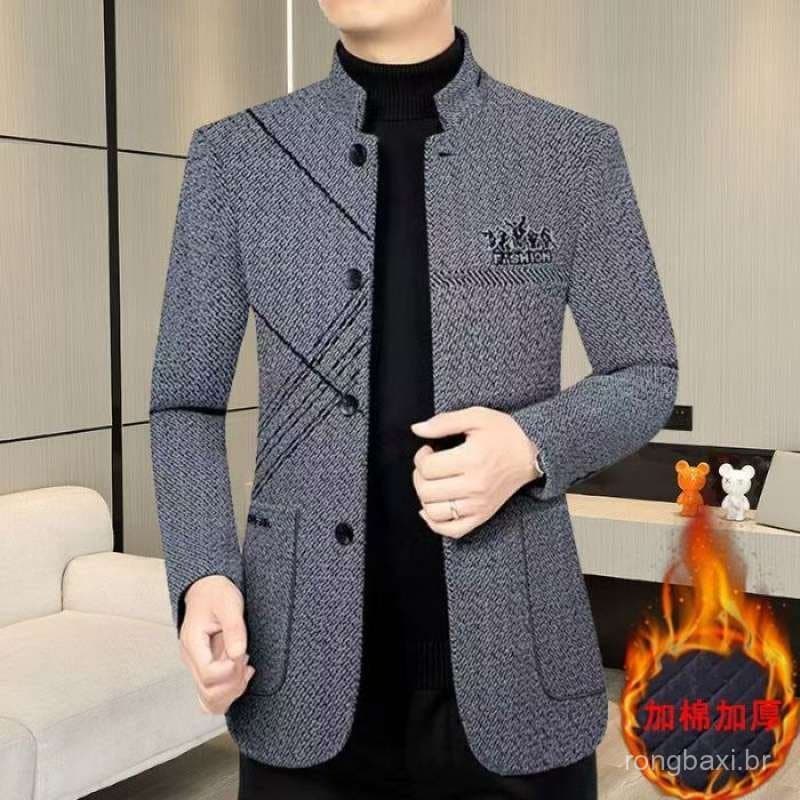 Outono inverno forro de lã engrossado casaco gola alta jaqueta temperamento de negócios Casual masculino fino @