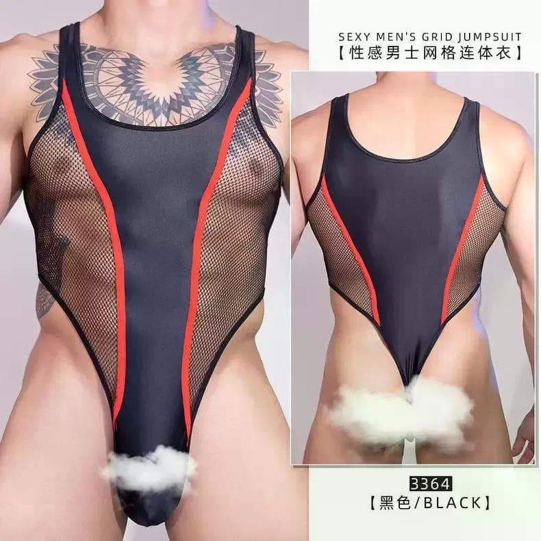 2026 novo produto roupa interior masculina sentir tanga transparente gaze macacão sem mangas em torno do pescoço Fitness