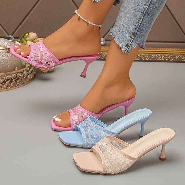 Salto Peep Toe De Malha Feminina 6-8cm Agulha Material Plástico Alto Para Festa Sapatos De Escritório