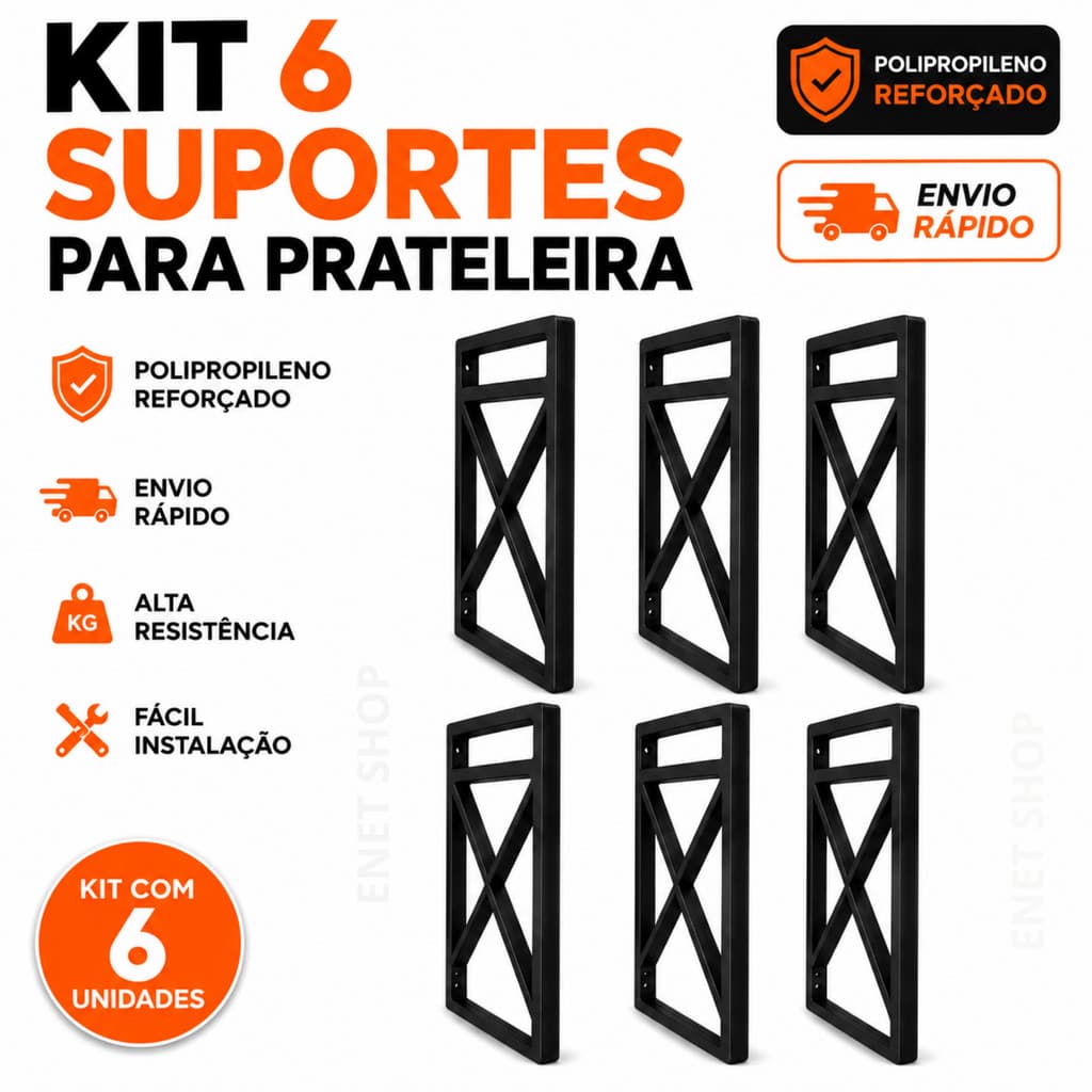 Kit 6 Suportes Estilo Industrial Para Prateleira Mão Francesa Preto 20x37cm Decorativo Moderno