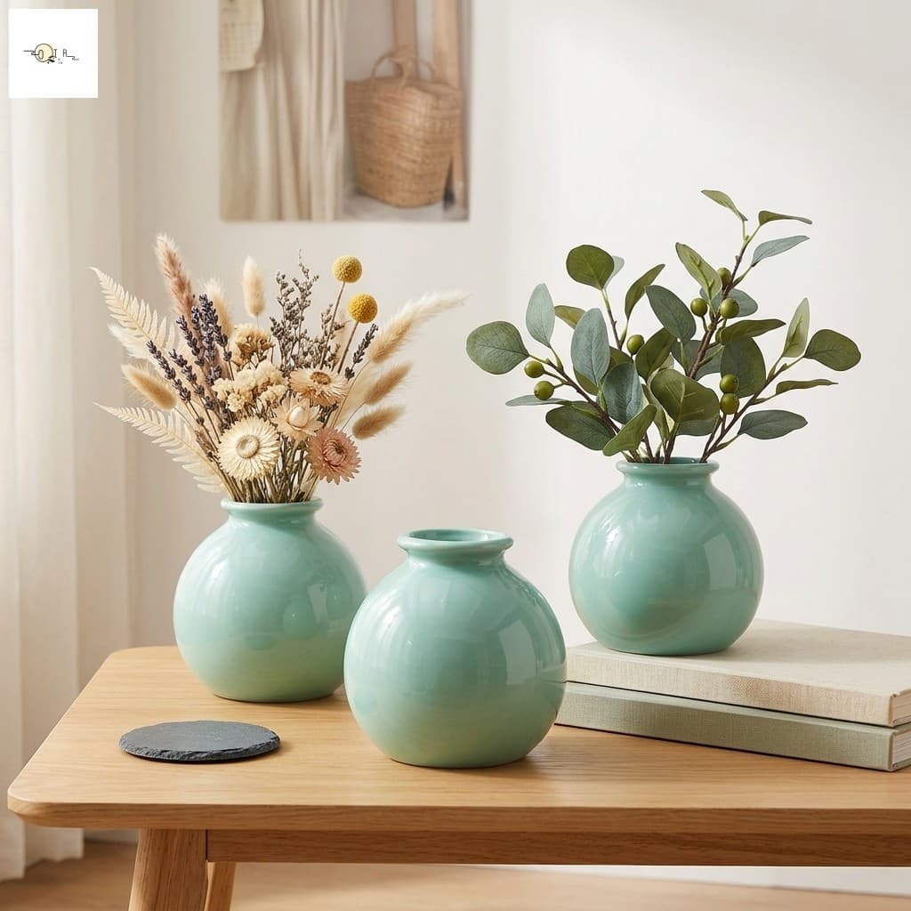 Vaso De Cerâmica Pequeno De Boca Larga Para Flores Artificiais Secas-Decoração Moderna De Peça Central Floral