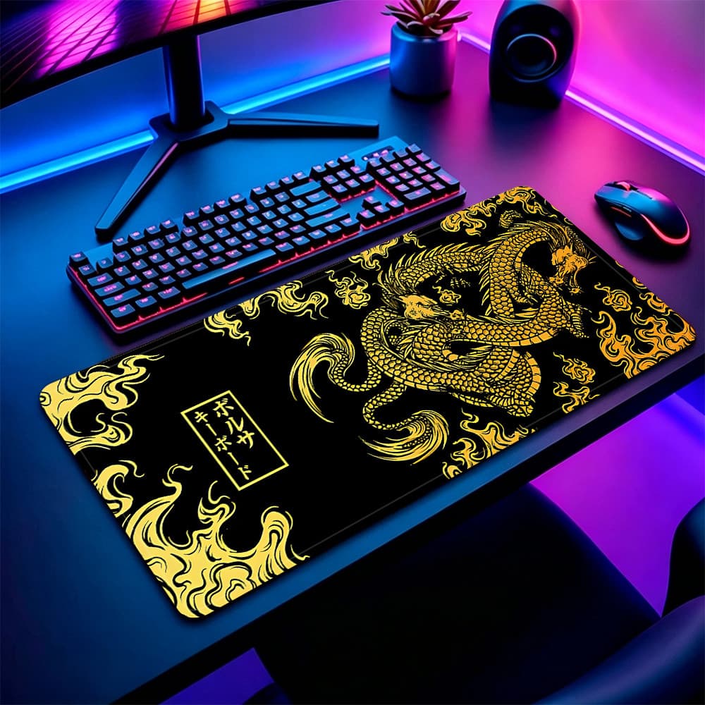 Grande Jogo Mouse Pad Antiderrapante 80X30 CM Impressões Personalizadas Mousepad Borda Costurada Dragão Amarelo KK