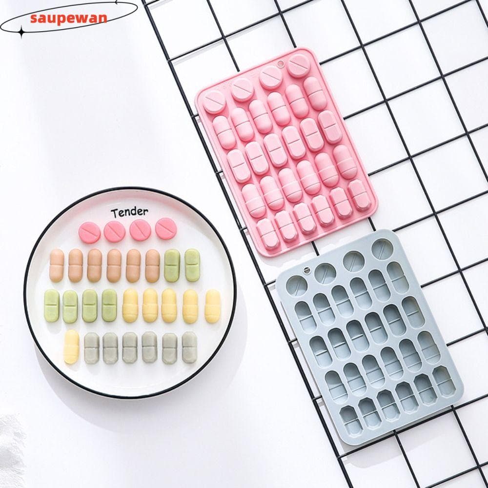 Molde Em Forma De Cápsula SAUPEWAN , De Pílula De Silicone Reutilizável Flexível De Chocolate Com Design De 28 Cavidades