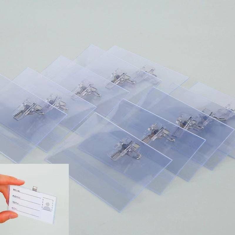 10 pçs titular do cartão de pino clipe transparente id crachá dupla maneira cartão de visita preço crachá funcionário id