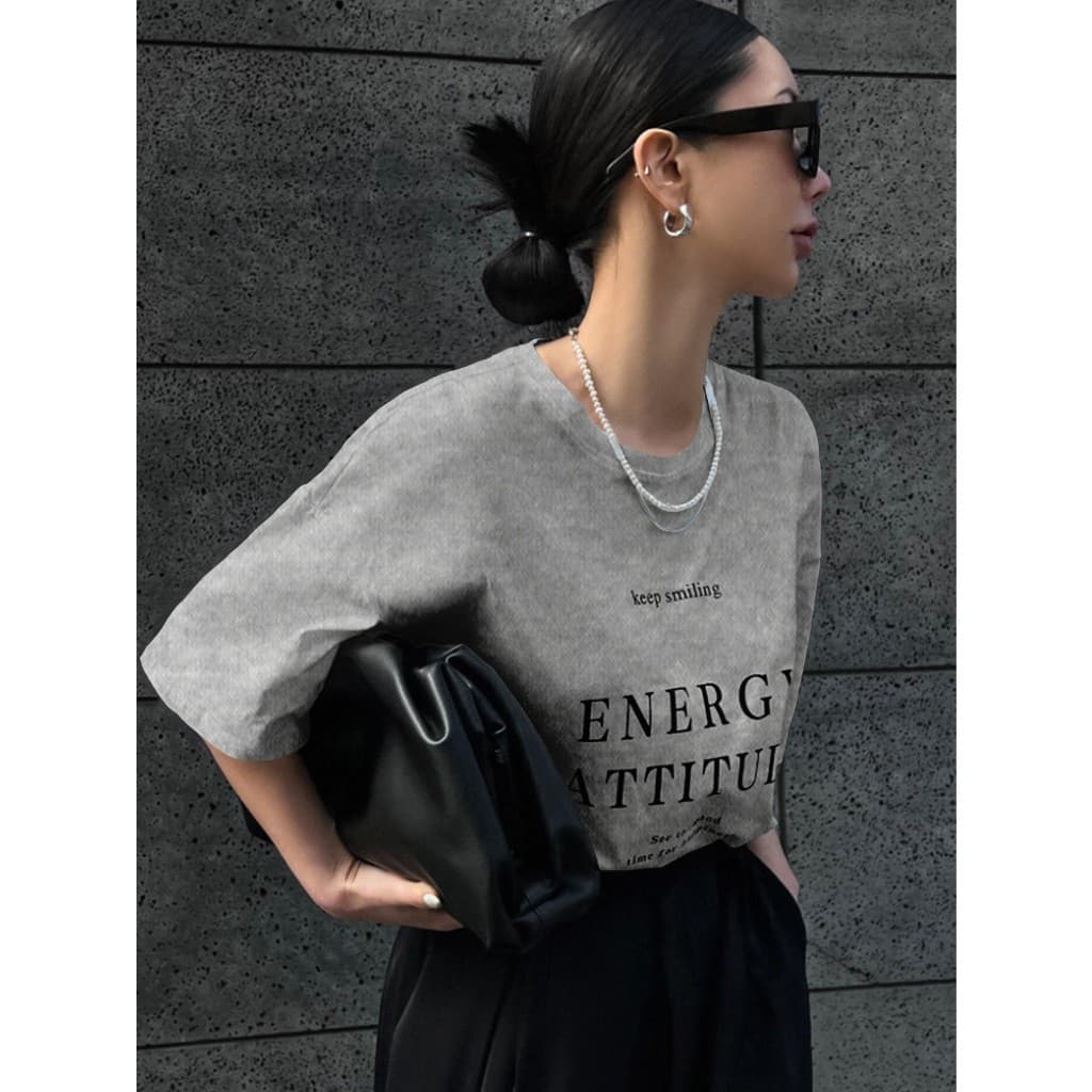 Blusa Oversized Feminina Larga  Estampa Energy Attitude Keep Smiling Atitude Energética Continue so