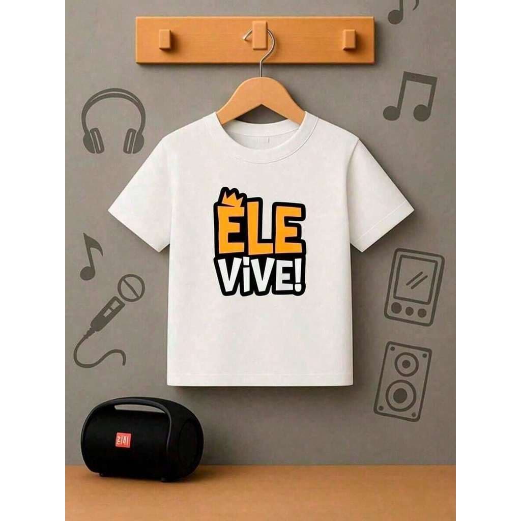 Camiseta Infantil ELE VIVE coroa Menino Roupa Criança Masculino Verão
