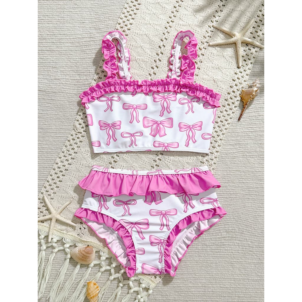 Bowtie Impressão Crianças Meninas Bandeau Maiô Banho Conjunto De Biquíni 2026 Verão Praia Ao Ar Livre Duas Peças Beachwe