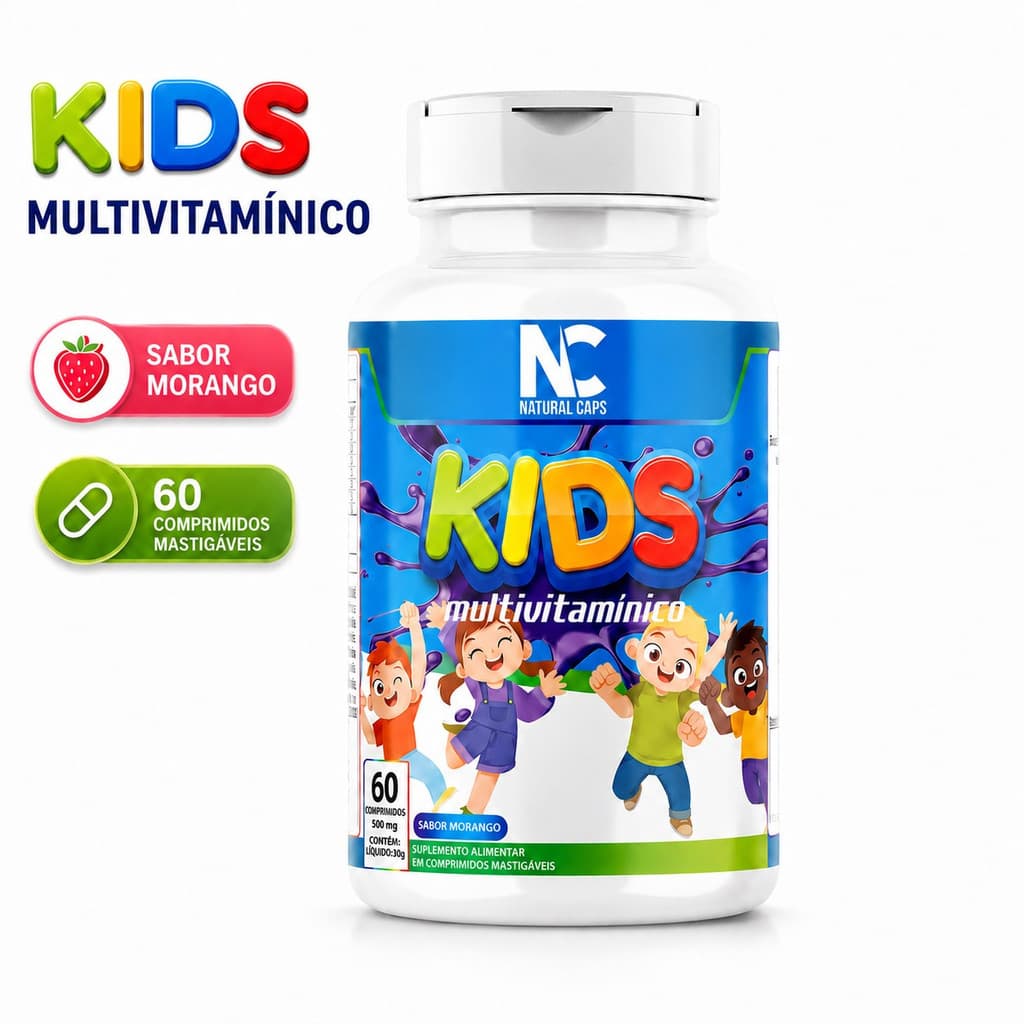 Multivitamínico vitamina Infantil Kids Mastigável Sabor Morango 60