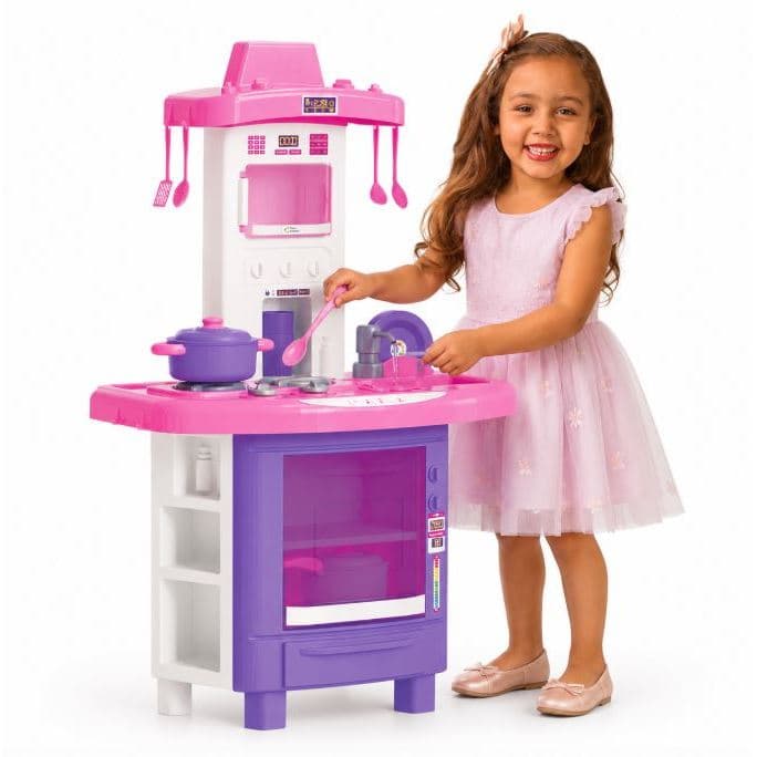 Cozinha Infantil De Brinquedo Completa Sai Água + Acessórios Cor Roxo Pais e Filhos