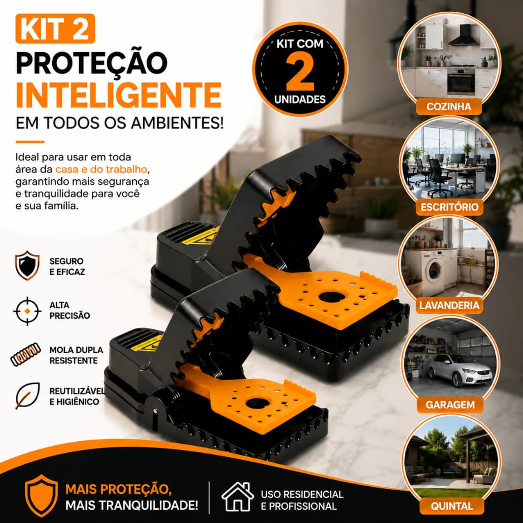 Kit 2 Ratoeira Profissional Reutilizável Para Ratos Mola Dupla Ultra Resistente Alta Precisão Captura Segura