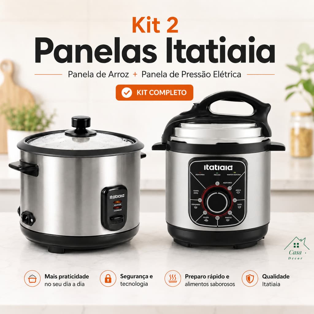 Kit 2 Panelas Itatiaia - Arroz 8 Xícaras + Panela Pressão 5L Digital -