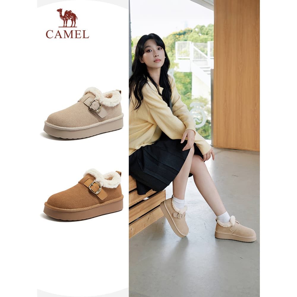 Camelo sapatos femininos 2025 inverno forro de lã quente sapatos de algodão botas curtas sapatos de pele sapatos Birkens