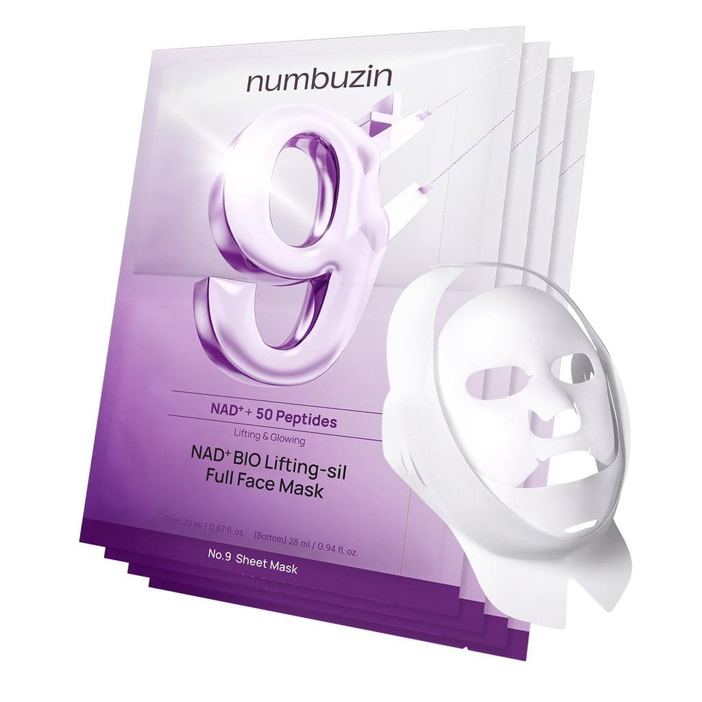 numbuzin No.9+ NAD+ BIO Máscara Facial Completa Lifting, Máscara Firmadora de Peptídeos e Colágeno em Duas Peças para um