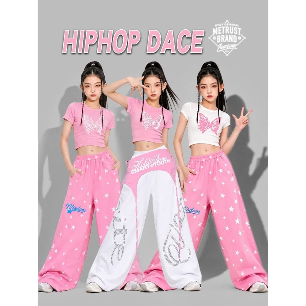 Meninas jazz rosa jazz trajes de dança crianças dopamina trajes de dança de rua meninas calças crianças ternos