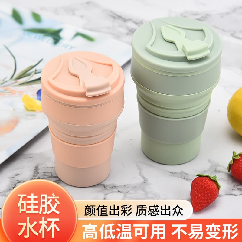 [Estoque pronto] Novo estilo de Silicone dobrável copo de café copo de água retrátil copo de viagem logotipo imprimívelW
