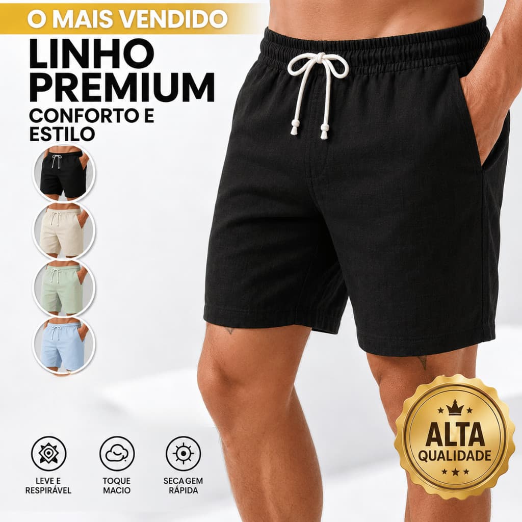 Short Bermuda Linho Masculino Casual Verão Cintura Elástica confortável Mauricinho