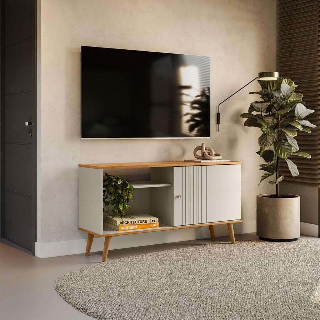 Rack Para TV Rubi 120cm Nature Off White Para Sala