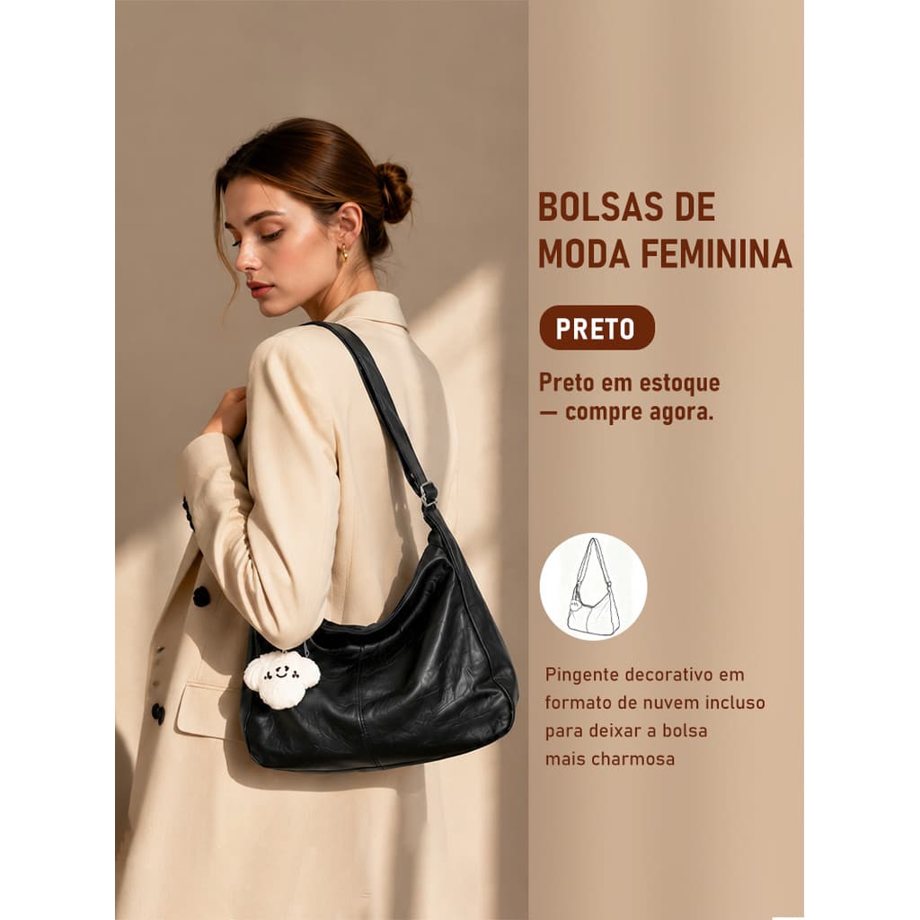 JAMI JAMI Bolsa Feminina de Ombro e Tiracolo com Design Moderno, Textura Macia e Chaveiro Decorativo Removível  5958